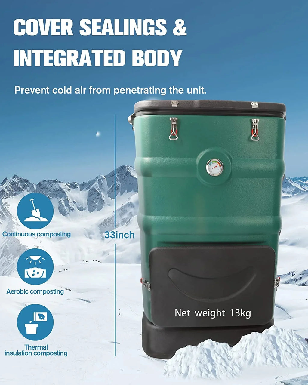 2026 NewInsulated Compost Bin with Ventilation System - Quickly Composting All Year Round,A Reservoir at The Bottom Design to Collect The Leachate (Green)