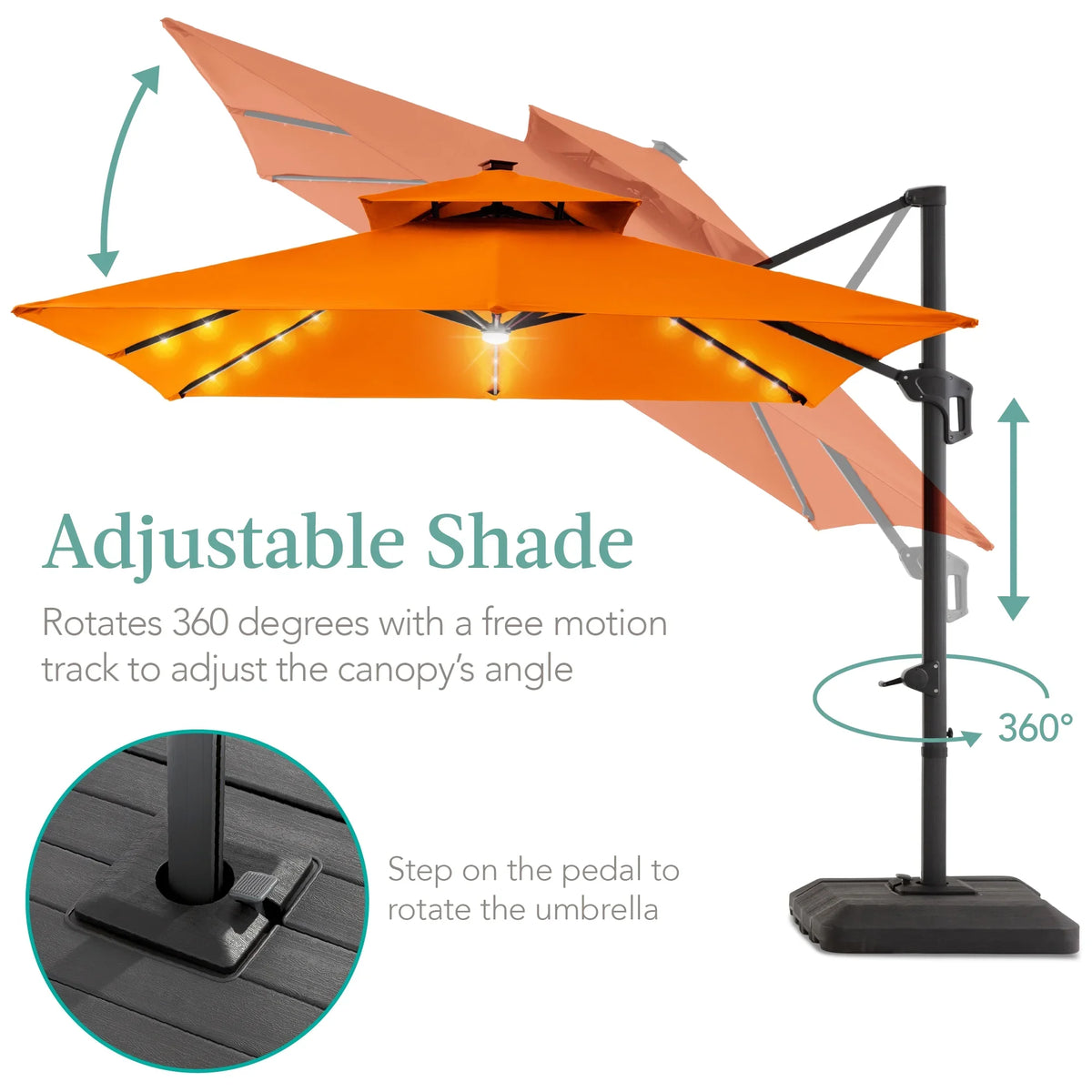 2026 NewBest Choice Products 10x10ft 2-Tier Square Outdoor Solar LED Cantilever Patio Umbrella w/ Base Included - Tan