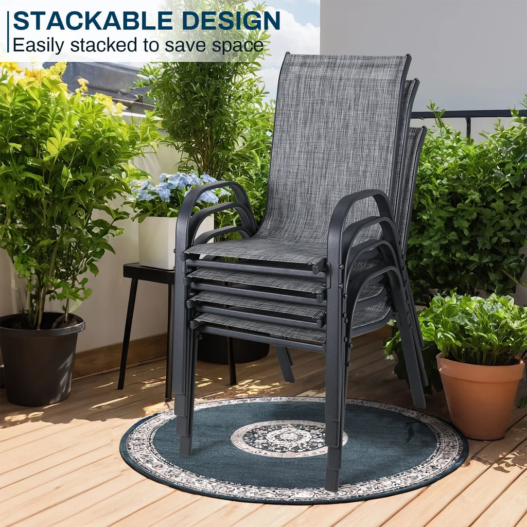 2026 NewArlopu 8Pcs Patio Dining Chairs Outdoor Stackable Armrest Chairs for Lawn Garden Backyard