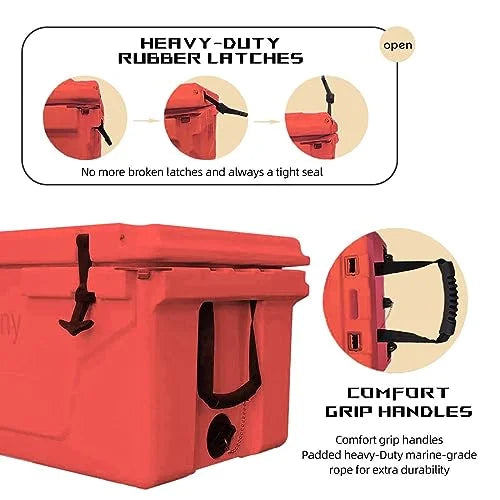 Portable Cooler 65 Quart Ultra-Light Wheeled Hard Cooler Insulated Portable Ice Chest Box with Wheels, Large Leakproof Camping Cooler for Beach, Camping, Picnic, Fishing, Boat, Barbecue