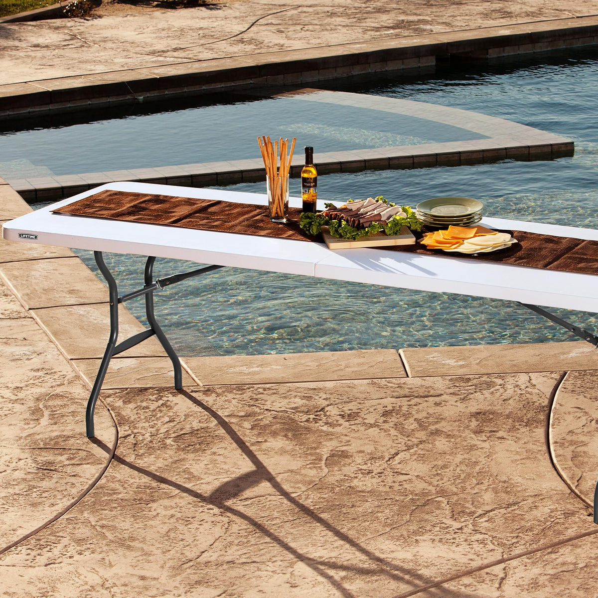 Lifetime 8 Foot Fold-in-Half Rectangle Table, Indoor/Outdoor Commercial Grade, White Granite (280270)