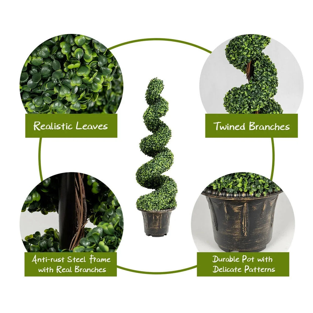2026 NewGymax 2Pcs 4FT Artificial Boxwood Spiral Tree W/Realistic Leaves Indoor Outdoor Office