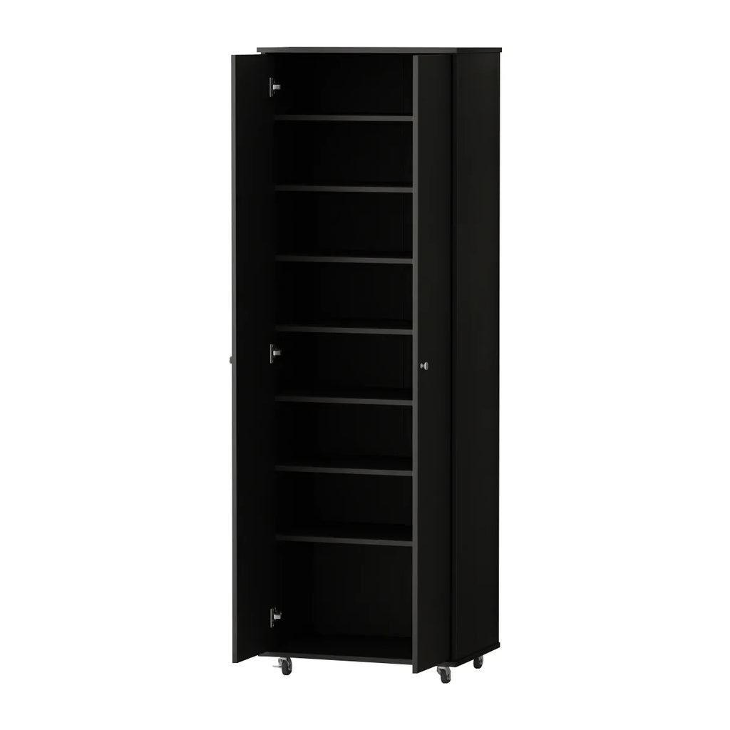 2026 NewKULAGAGA 2-Door Tall Shoes Storage Cabinet with Wheels, Modern 8-Tier Wood Shoe Rack Storage Organizer for Entryway Hallway Blcak