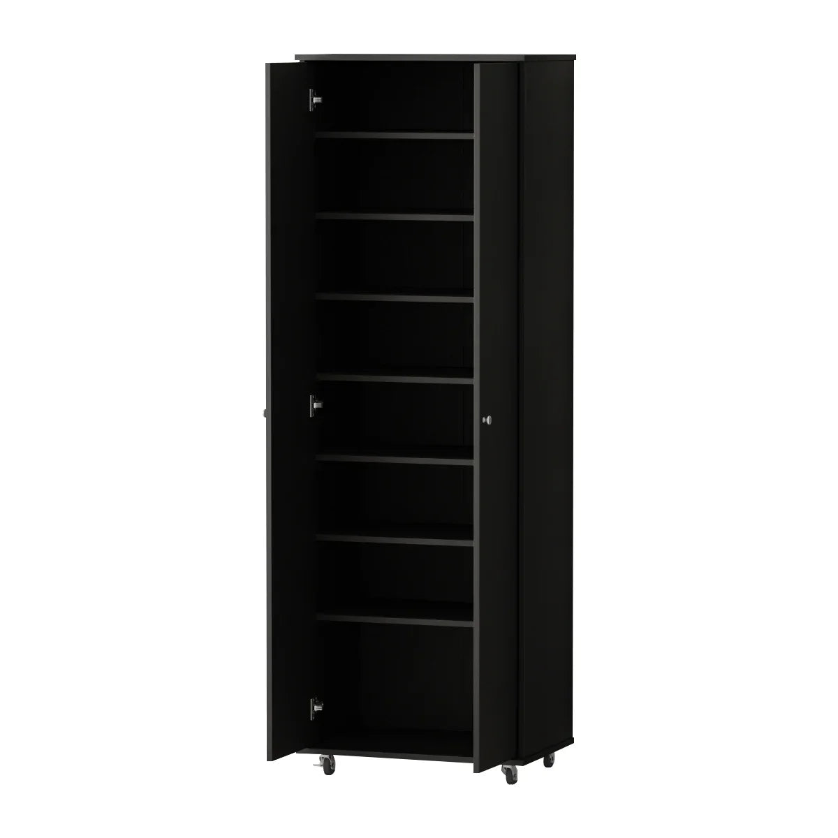 2026 NewKULAGAGA 2-Door Tall Shoes Storage Cabinet with Wheels, Modern 8-Tier Wood Shoe Rack Storage Organizer for Entryway Hallway Blcak