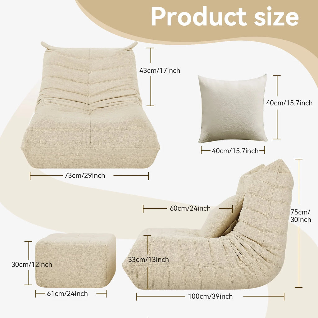 2026 NewVFD Bean Bag Chairs for Adults, Beanbag Chair with Ottoman Lounge Sofa Memory Foam Comfy Reading Chair for Bedroom & Living Room, Lazy Floor Sofa Couch