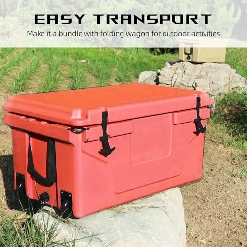 Portable Cooler 65 Quart Ultra-Light Wheeled Hard Cooler Insulated Portable Ice Chest Box with Wheels, Large Leakproof Camping Cooler for Beach, Camping, Picnic, Fishing, Boat, Barbecue