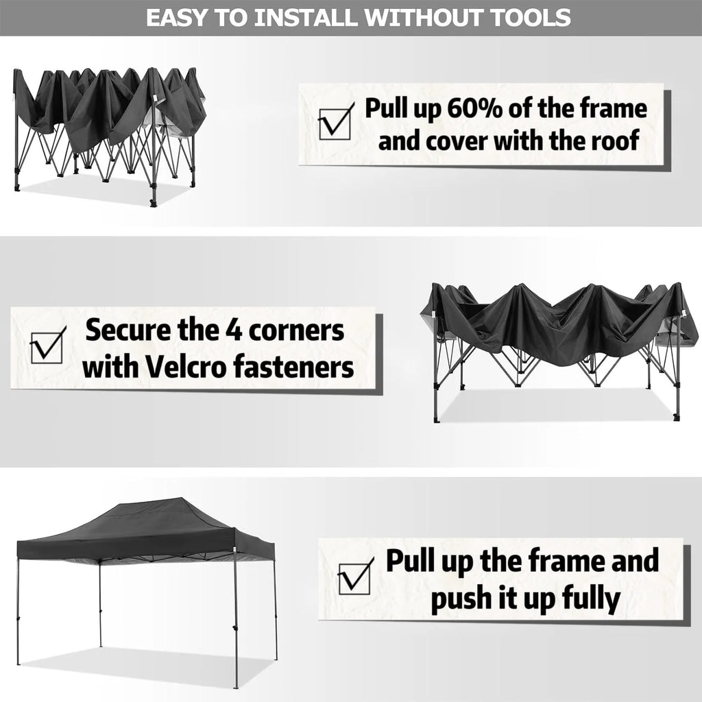 COBIZI 10x20 Heavy Duty Pop up Canopy Tent with 6 sidewalls Easy Up Commercial Outdoor Canopy Wedding Party Tent for Beach All Season Wind & Waterproof Gazebo with Roller Bag,Black(Frame Thickened)