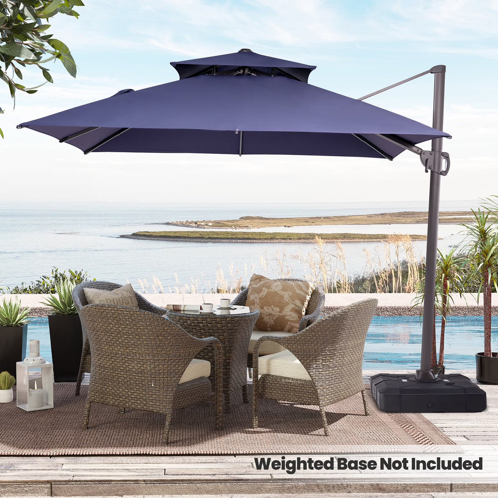 2026 NewPellebant 10 ft. x 10 ft. Square Double Top Patio Cantilever Umbrella, Navy Blue