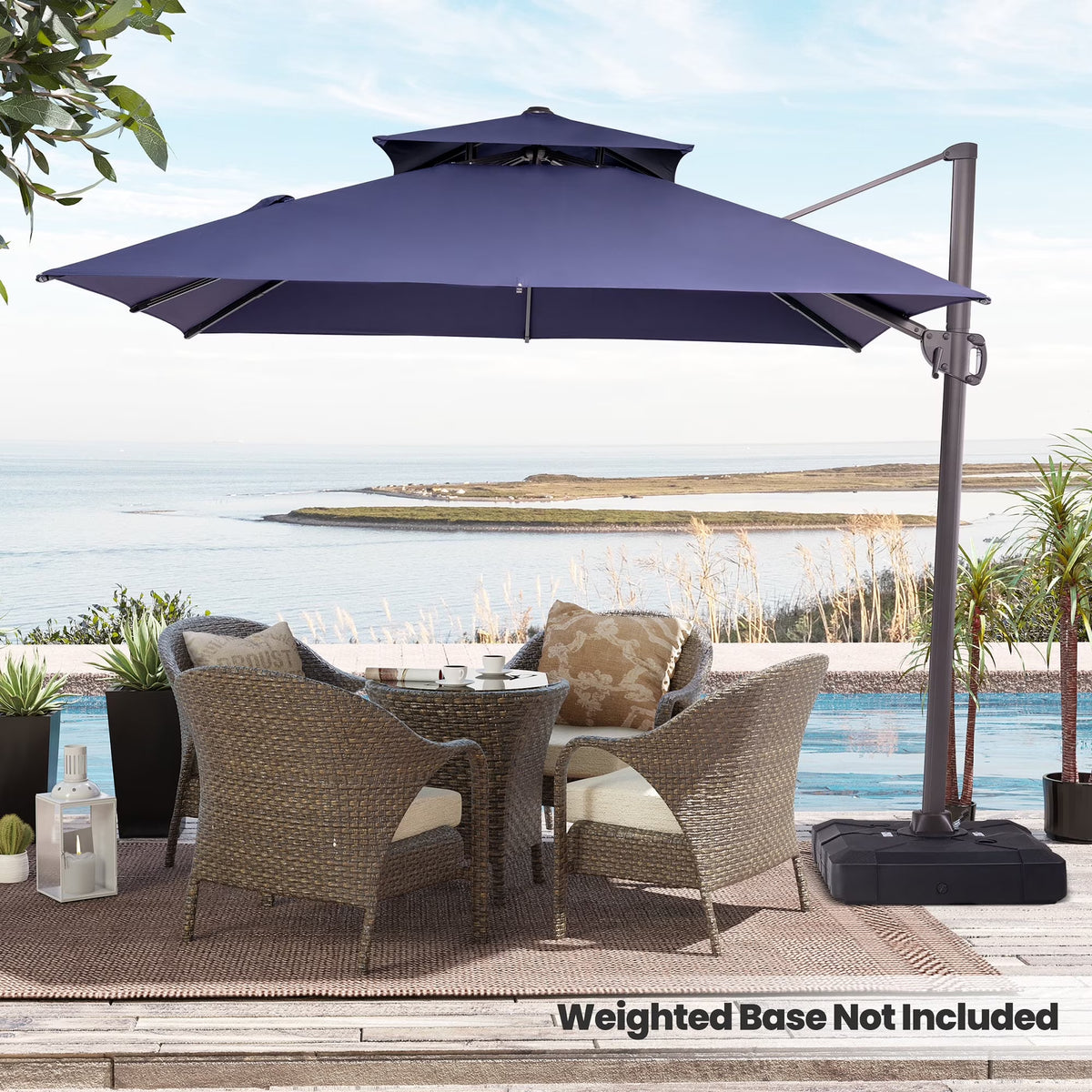 2026 NewPellebant 10 ft. x 10 ft. Square Double Top Patio Cantilever Umbrella, Navy Blue