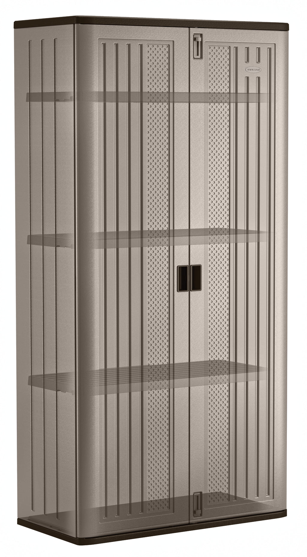 Suncast Mega Tall Resin Outdoor Storage Cabinet with 3 Shelves, Platinum Metallic