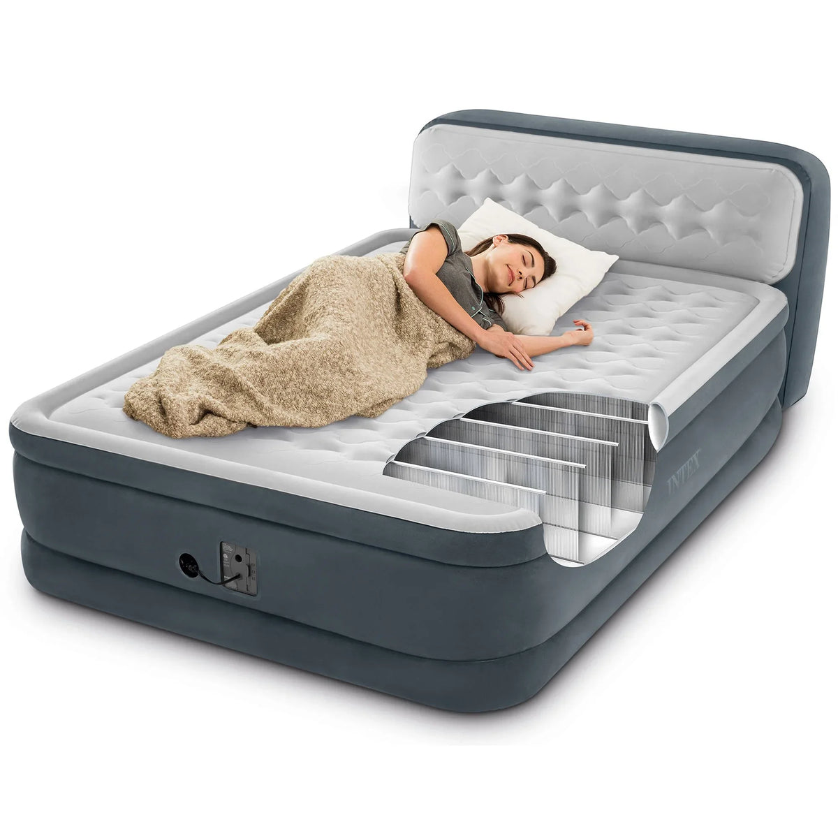 2026 NewIntex Ultra Plush Dura Beam Deluxe Airbed with Built In Pump & Headboard, Queen