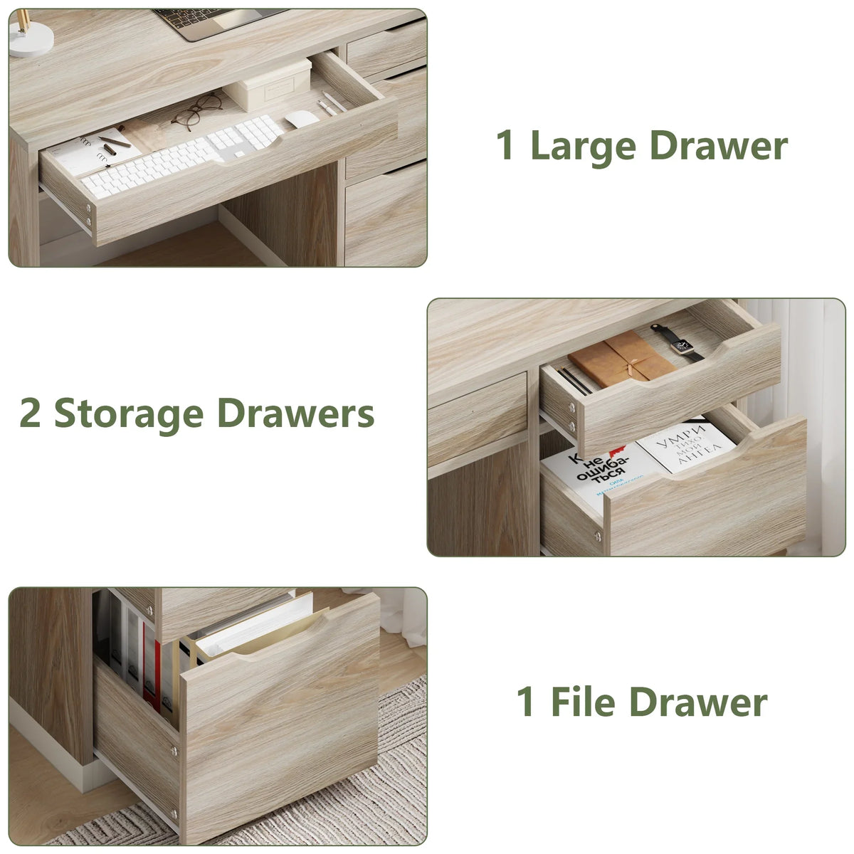 2026 NewDreamCurship White Desk with Drawers, Modern Computer Desk with File Drawers, Home Office Study Writing Desk with Storage, White