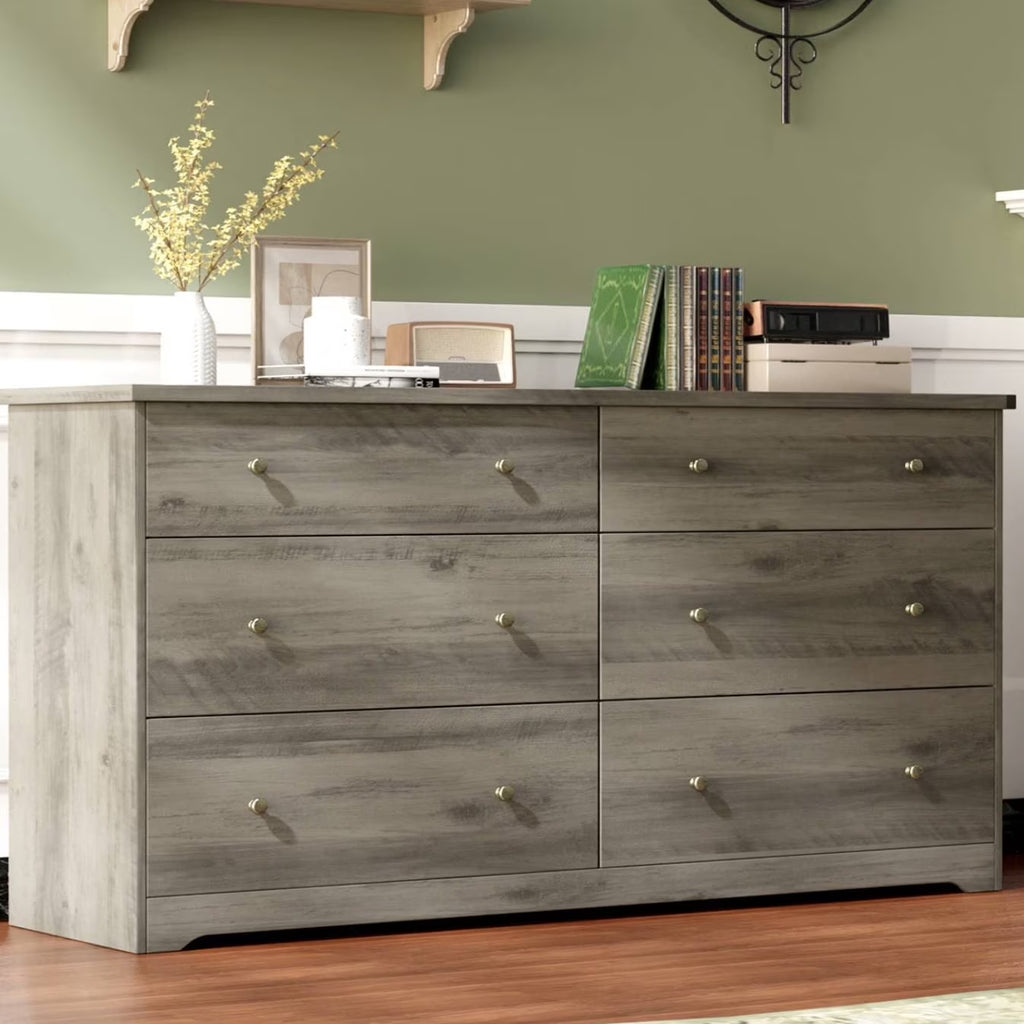 2026 NewKtaxon 6 Drawer Double Dresser Wood Dresser Storage Cabinet Drawer Organizer Chest Of Drawers, White