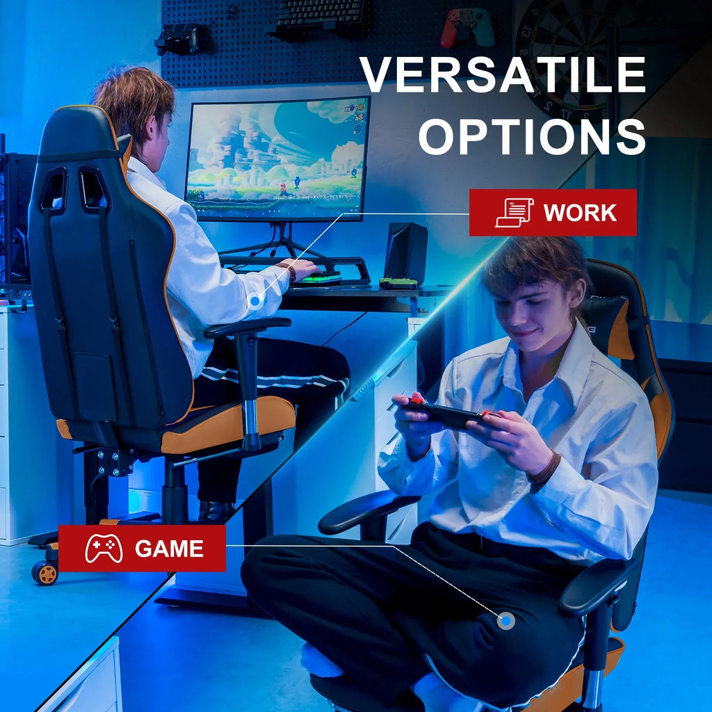 2026 NewGTRACING Gaming Chair, Ergonomic Office Desk Chair with Lumbar Support, PU Leather, Footrest & Adjustable Headrest, Red