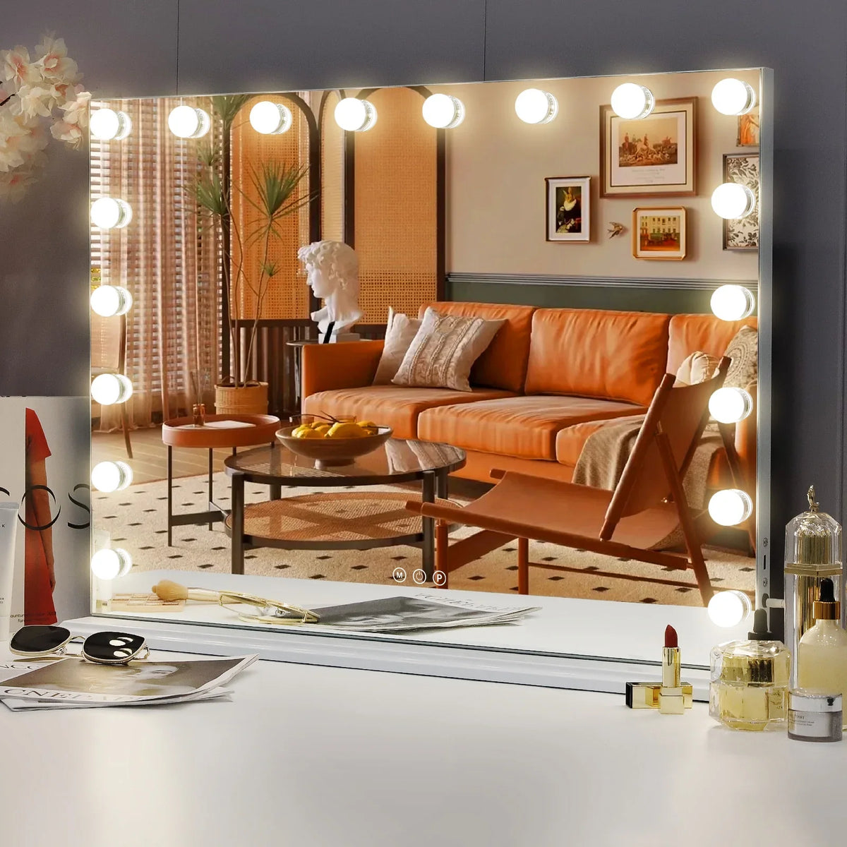 2026 NewFenchilin 32"x23" Vanity Mirror with Lights USB Charging Tabletop Wall Mount Metal White