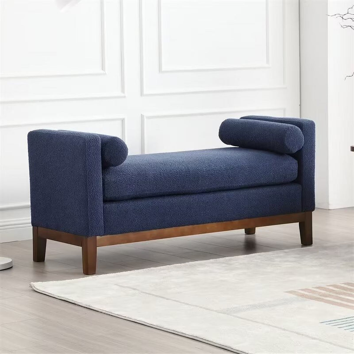 2026 NewEnd of Bed Bench, 53.5" Boucle Fabric Upholstered Entryway Bench with Wood Legs & Bolster Pillows, Rolled Arm Cushioned Ottoman Foot Rest Long Stool Window Extra Seating for Bedroom, Ivory