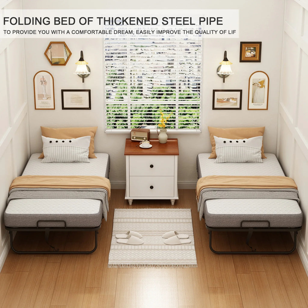 2026 NewFolding Bed with Mattress 75" x 31" Cot Size Folded Bed, Rollaway Guest Bed Portable Foldable Extra Bed for Adults Daybed with 5" Memory Foam Mattress Space-Saving Sturdy Metal Grid Frame