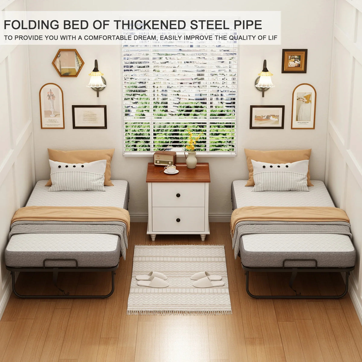 2026 NewFolding Bed with Mattress 75" x 31" Cot Size Folded Bed, Rollaway Guest Bed Portable Foldable Extra Bed for Adults Daybed with 5" Memory Foam Mattress Space-Saving Sturdy Metal Grid Frame