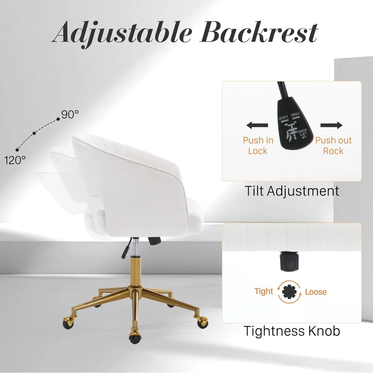 2026 NewHome Office Swivel Desk Chair, Modern Velvet Vanity Chair, Height Adjustable Armchair with Gold Base, Ergonomic Office Chair for Task Study Computer Room, Beige
