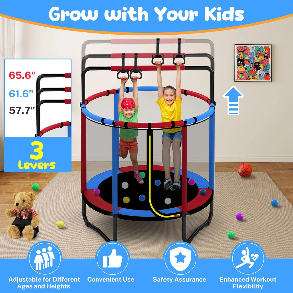 2026 NewMini Round Trampoline for Kids with Basketball Hoop, SEGMART 55'' Indoor Outdoor Toddler Trampoline with Enclosure Net, Swing, Sandbag, Ring, Ocean Balls, Small Trampoline Gift for Boys Girls, Blue