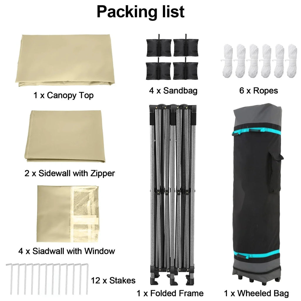 COBIZI 10x20 Heavy Duty Pop up Canopy Tent with 6 sidewalls Easy Up Commercial Outdoor Canopy Wedding Party Tent for Beach All Season Wind & Waterproof Gazebo with Roller Bag,Black(Frame Thickened)