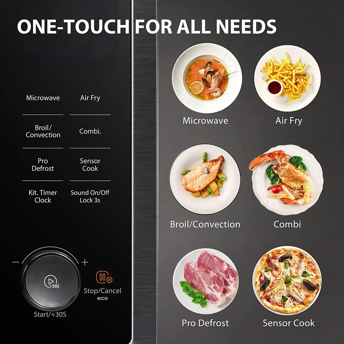 2026 NewTOSHIBA 7-in-1 Countertop Microwave Oven Air Fryer Combo, Inverter, Convection, Broil, Speedy Combi, Even Defrost, Humidity Sensor, Mute Function, 27 Auto Menu&47 Recipes, 1.0 cu.ft/30QT, 1000W