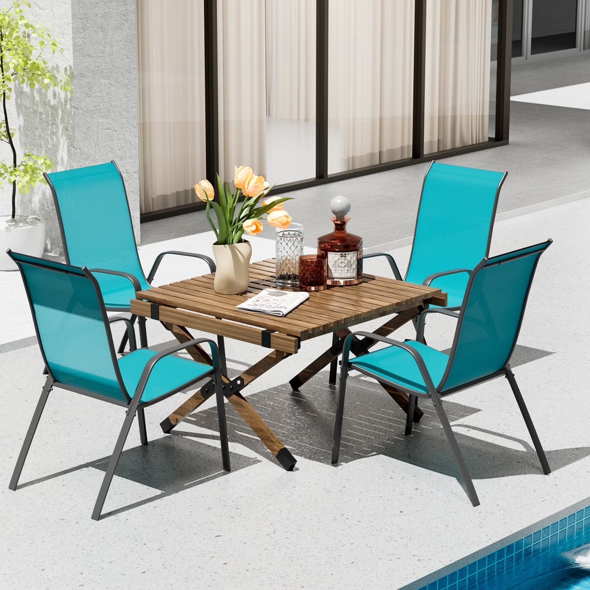 2026 NewPirecart Set of 4 Patio Dining Chairs, Textilene Outdoor Stacking Chairs for Poolside, Backyard, Garden