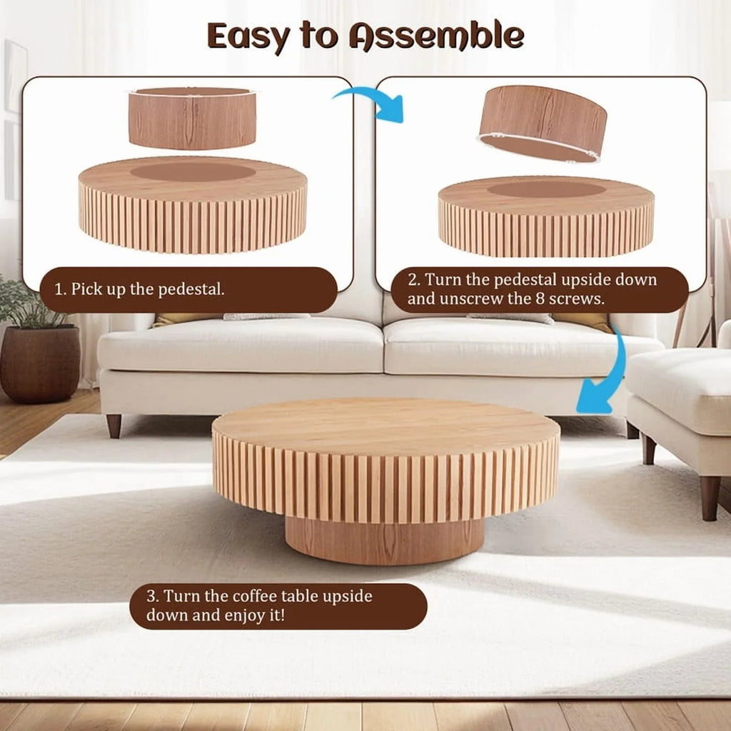 2026 NewFFH 43.7 inch Oval Coffee Table for Living Room,Handcraft Rustic Corner Coffee Table Nature Wood Relief Sturdy Pedestal for Apartmen,Side Table Centre Table,Nature Wood