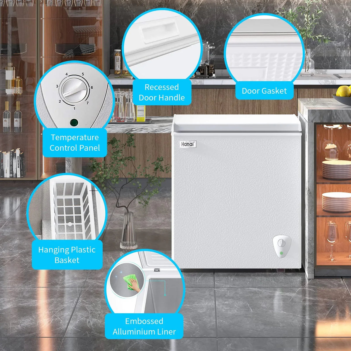 2026 NewWANAI Chest Freezer 3.5 Cu Ft,Small Chest Freezer,Upright Single Door Refrigerator,White