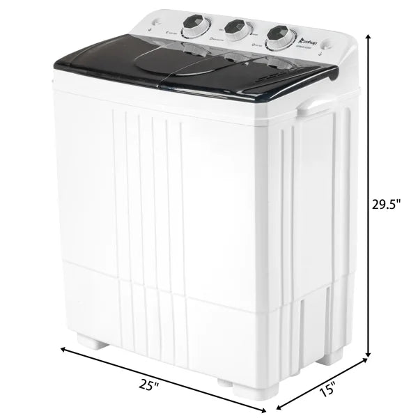 2026 New20Lb Twin Tub Washing Machine w/ Built-In Pump - Semi-Automatic 1300RPM Compact Washer for Apartment, Dorm, RV, Camping, White/Black