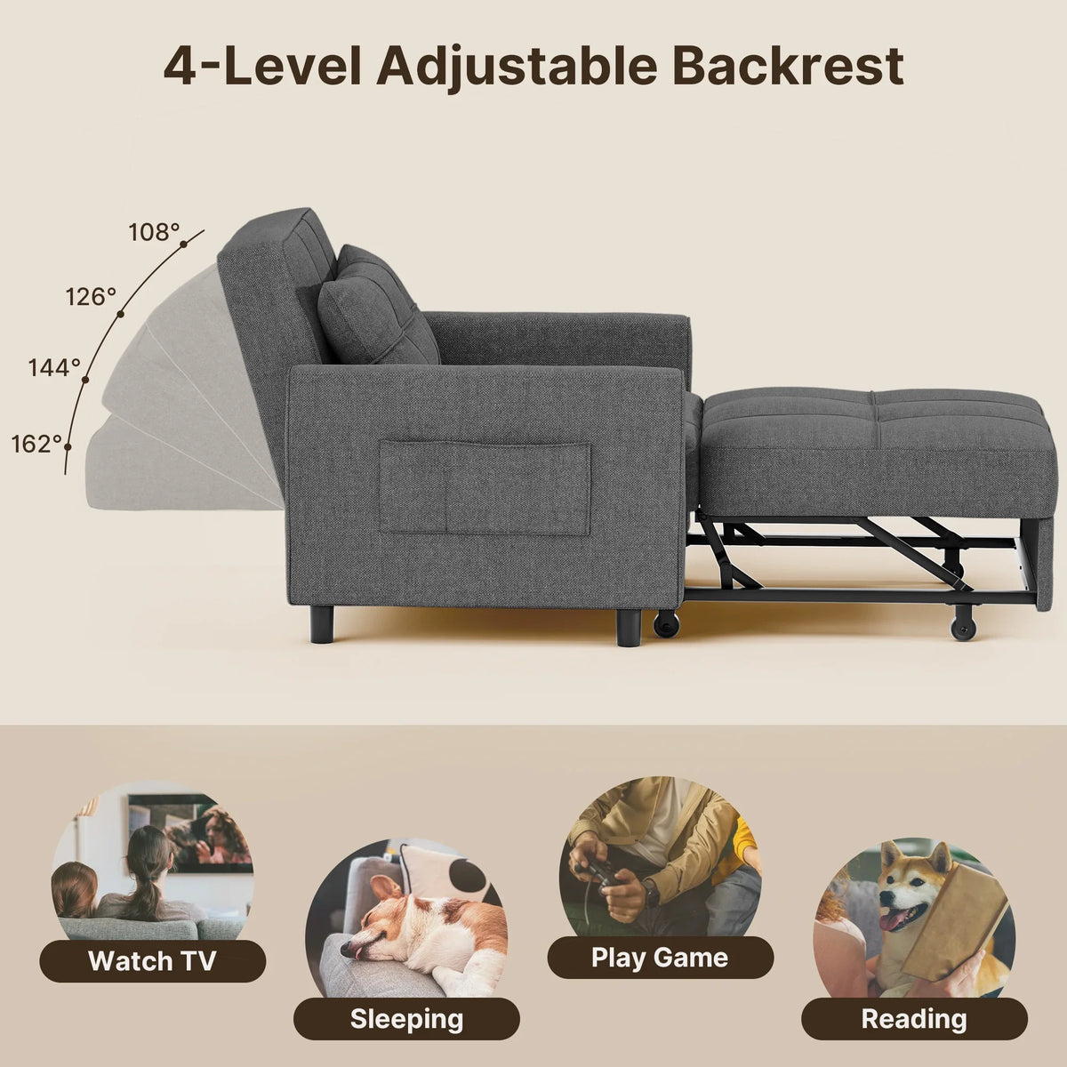 2026 New3 in 1 Convertible Sofa Bed Chair for Living Room, Aiho Sleeper Sofa Bed for Living Room, Dark Gray