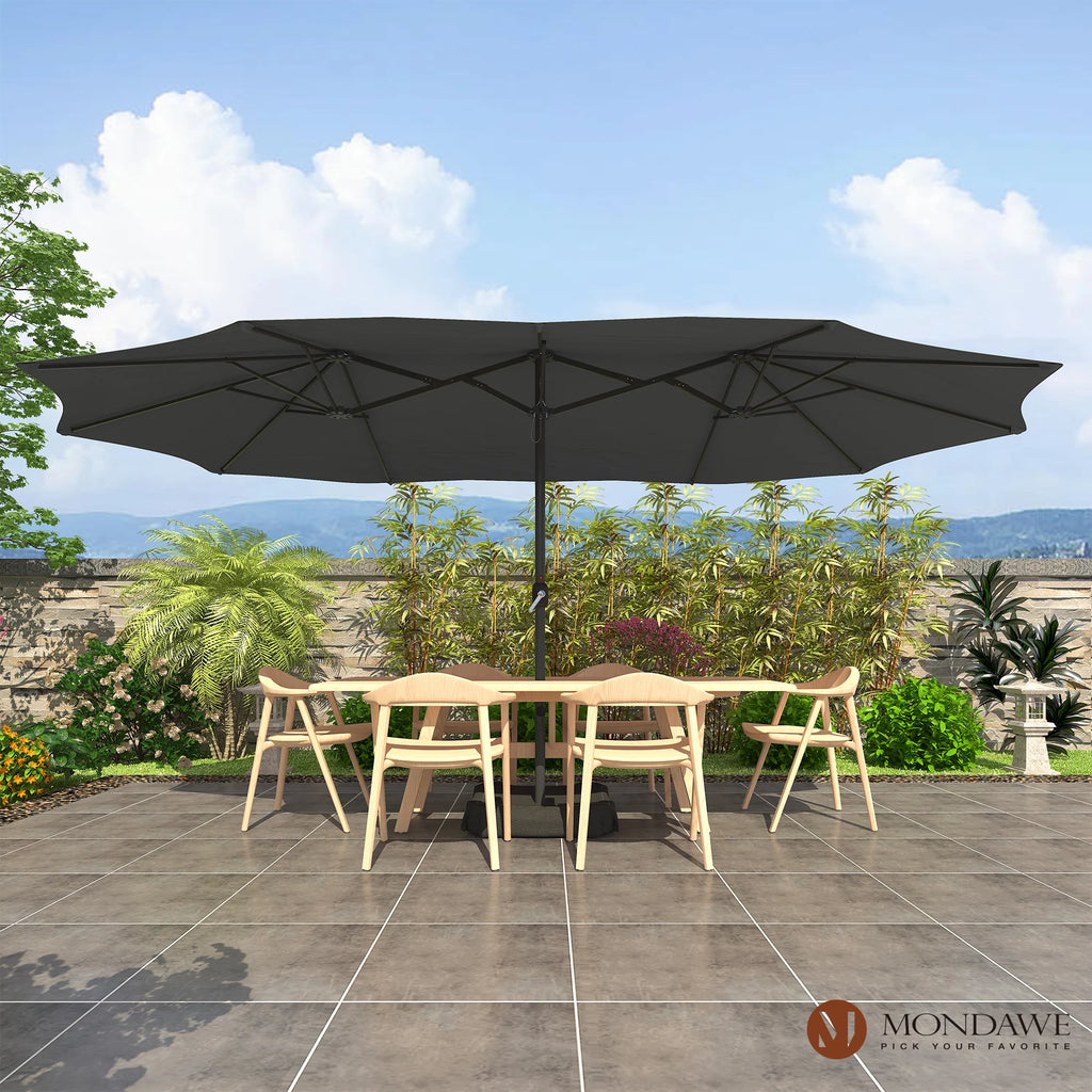 2026 NewMondawe 15ft Patio Umbrella Rectangular Outdoor Market Umbrella with Base and LED Lights Beige