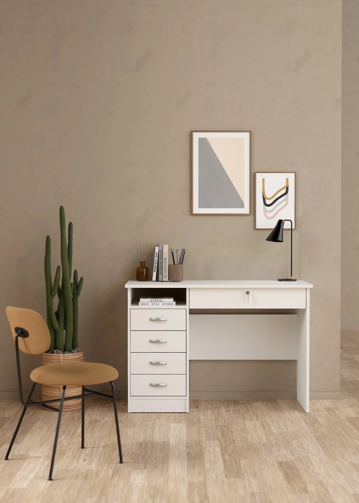 2026 NewTvilum Walden 5 Drawer Office Desk with 1 Locking Drawer for Adults, White