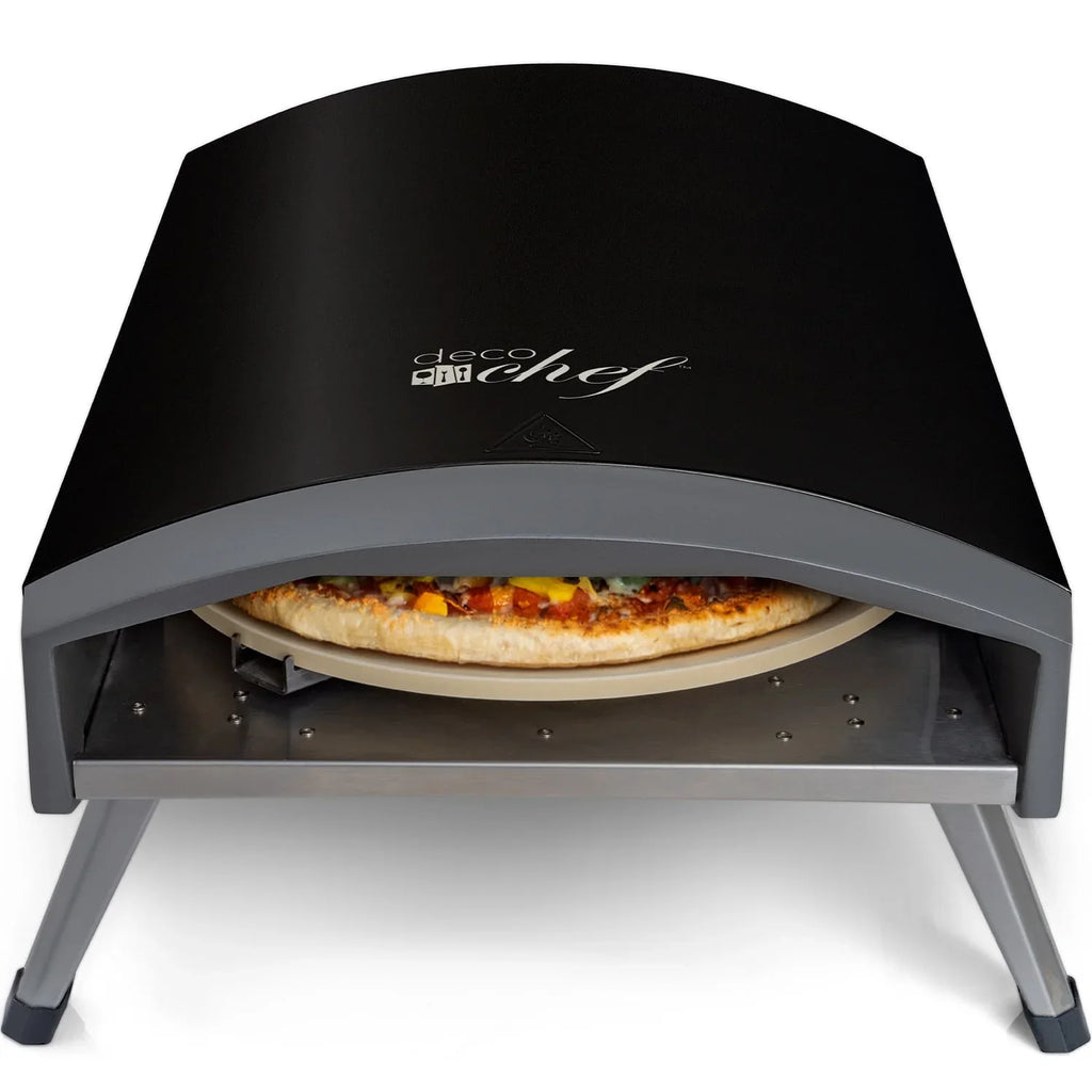 2026 NewDeco Chef Outdoor Gas Pizza Oven, Portable Collapsable Design, Hassle-Free Self-Rotating Baking Stone, Black