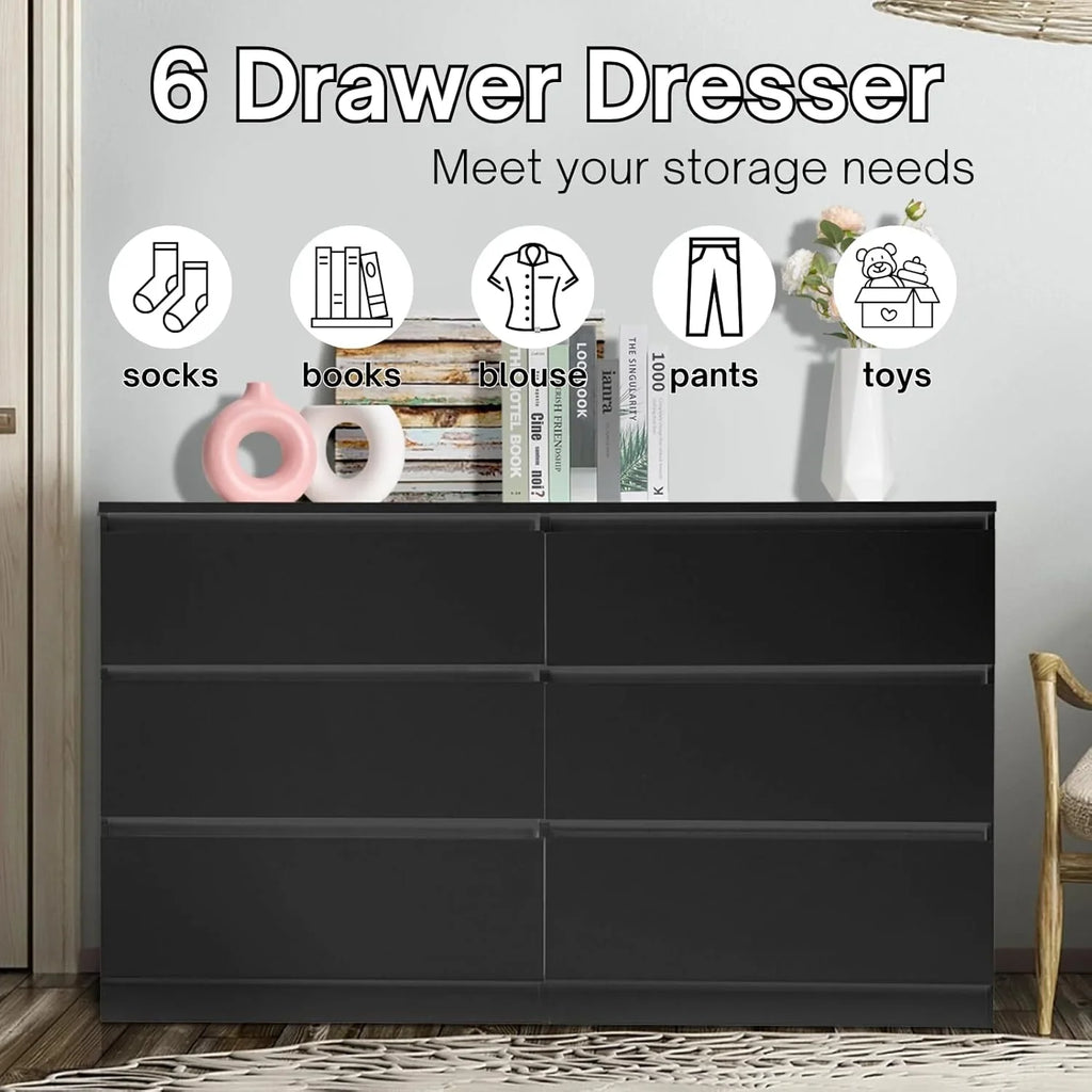 2026 NewKtaxon 6 Drawer Double Dresser Wood Dresser Storage Cabinet Drawer Organizer Chest Of Drawers, White