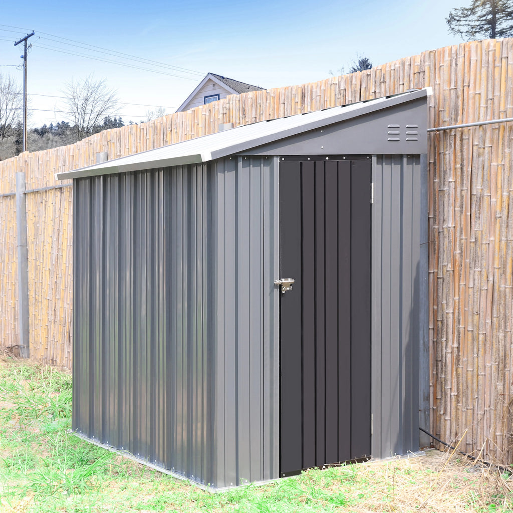 2026 NewVEIKOUS Outdoor 8' x 4' Storage Lean-to Shed 8' x 4' w/Lockable Sliding Door and Vents for Backyard, Patio & Lawn, Grey