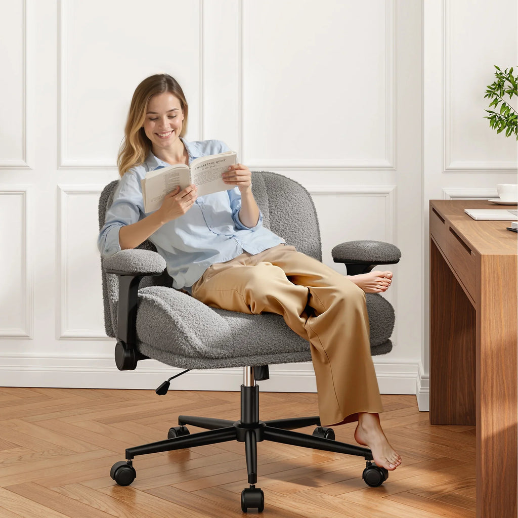 2026 NewRomorgniz Criss Cross Chair with Adjustable Arms & Lumbar Support Office Chair with Reclining Back, Thick Cushion & Wheels for Office, Gaming, Reading, Vanity, Off-White