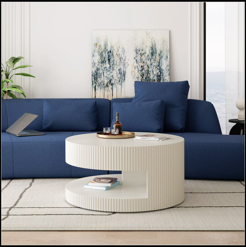 2026 New31.5'' Round Coffee Table,Modern Center Table with Storage,Vertical Stripe Design Coffee Table