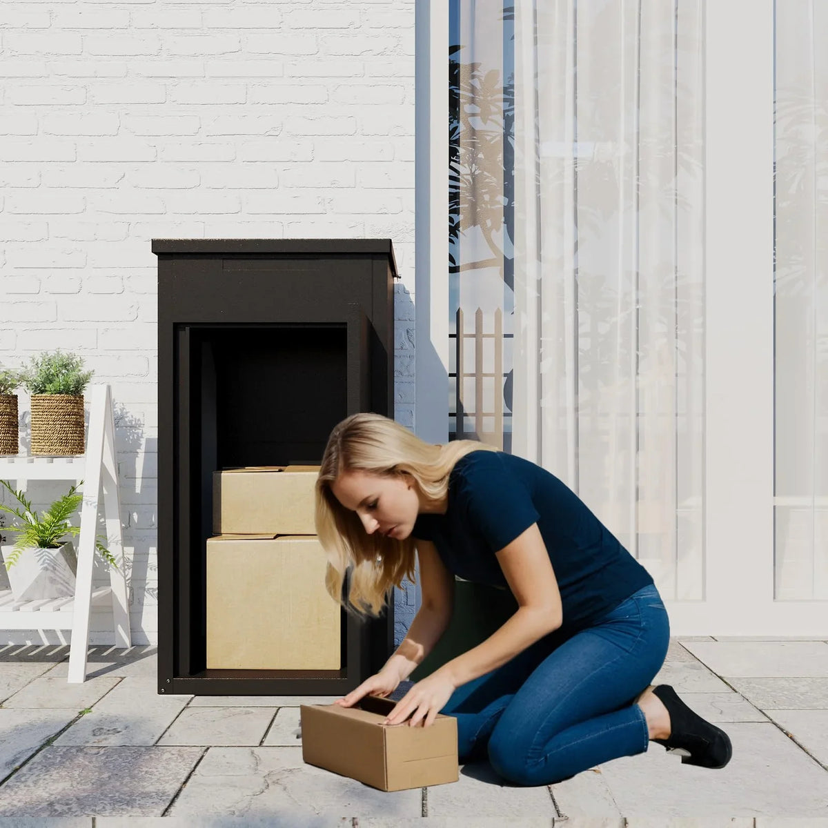2026 NewAECOJOY Package Delivery Boxes for Outside Parcel Drop Box Outdoor Storage Box Wall Mounted Express Mail Package Delivery Box 17" x 16" x 38.3" Black
