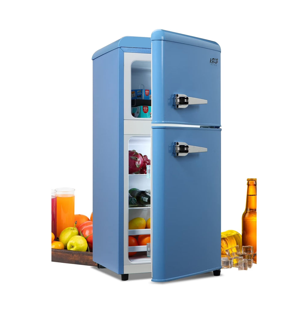 3.5 Cu.Ft Compact Mini Fridge with Freezer, 2-Door Small Refrigerator with 7-Level Thermostat & Removable Shelves for Kitchen, Dorm, Apartment, Bar, Office-Black-