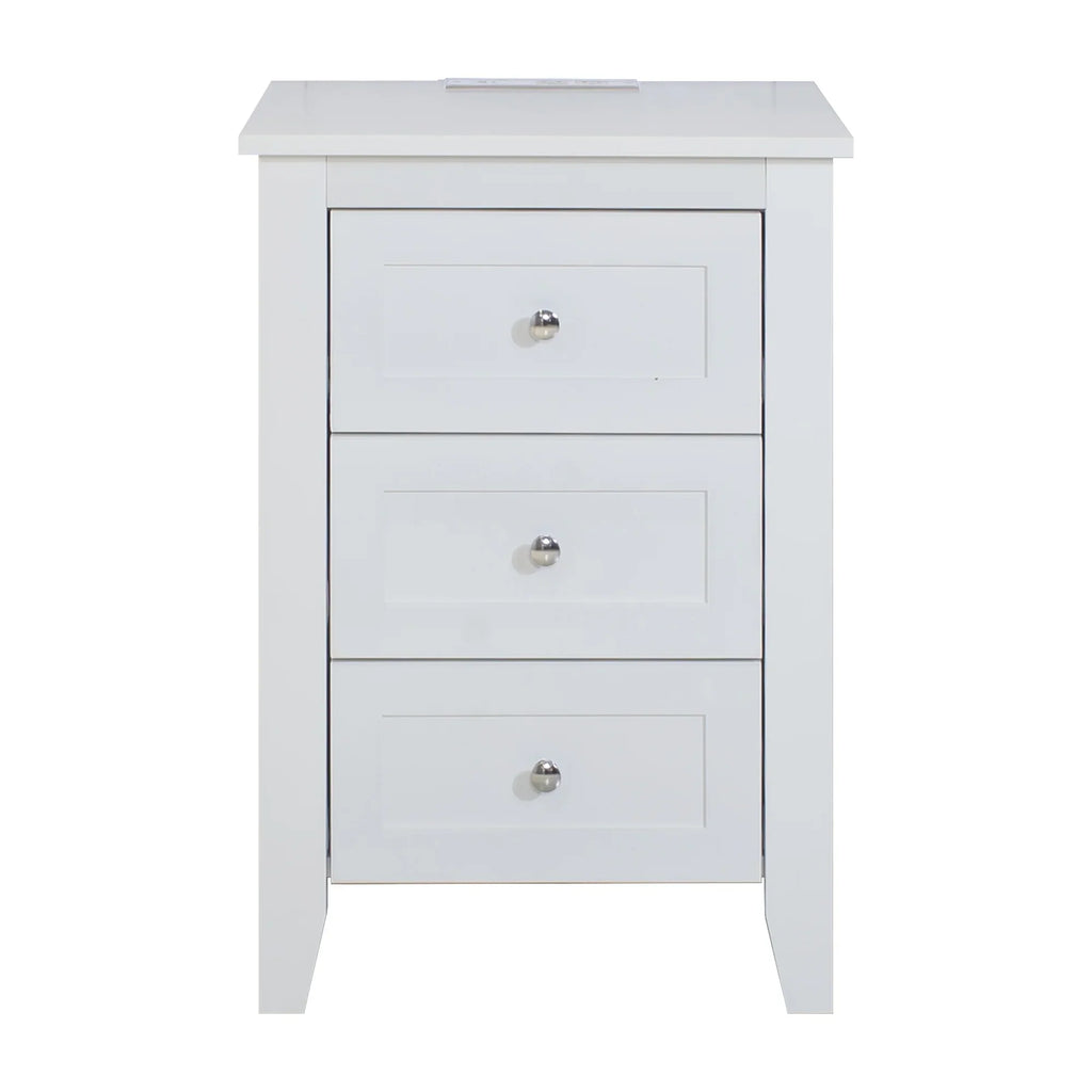 2026 NewGlavbiku Modern White 3 Drawer Nightstand Set of 2 with USB Ports & Power Outlets for Bedrooms,Adult