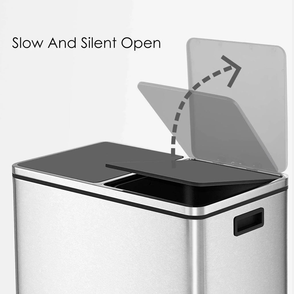 2026 NewLAZY BUDDY Dual Garbage Can, Stainless Steel 16 Gallon Step Kitchen Trash Can with Soft-Close Lid, Double Compartment Garbage Recycling Bin