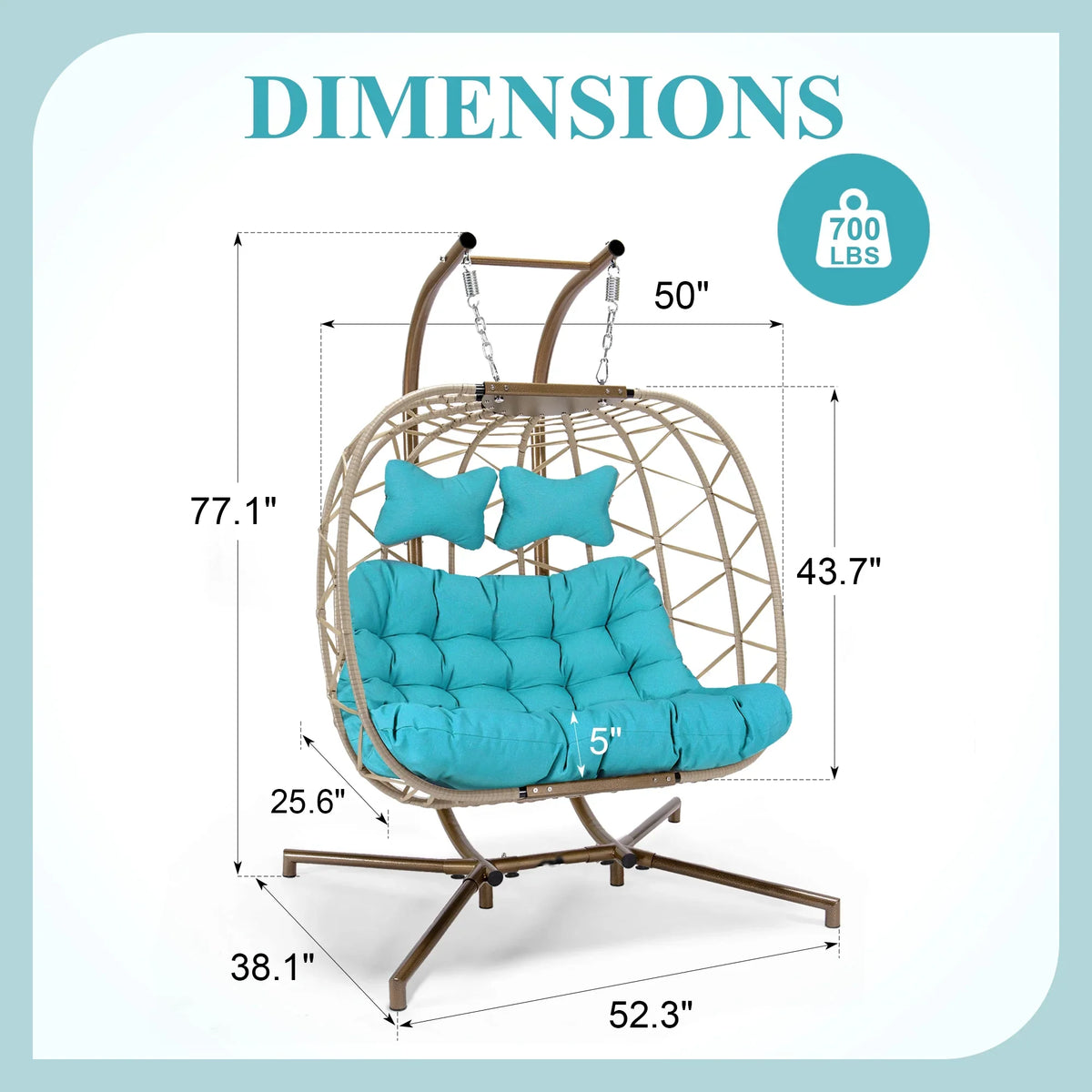 2026 NewRADIATA Double Wicker Egg Swing Chair with Stand, 2-Person Hanging Egg Chair for Indoor/Outdoor, 700lbs Capacity, Thick Cushions & Headrest,Sturdy Metal Frame"Dark Gray
