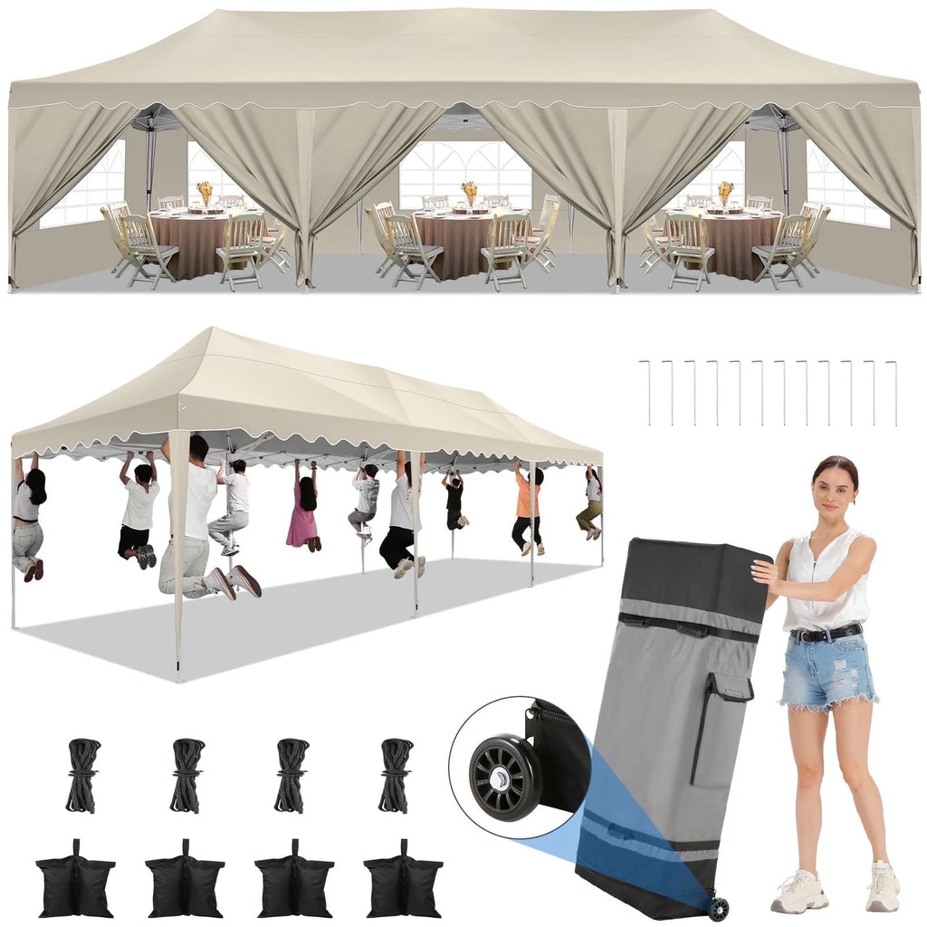 COBIZI 10X20 Pop up Canopy Tent with 6 Removable Side Walls Heavy Duty,Waterproof Adjustable Outdoor Event Party tent Parties,Commercial Instant Portable,Weddings,Camping,with Wheeled Bag,Gray