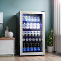 2026 NewQunler 130 Can Beverage Cooler Refrigerator with Glass Door for Beer Soda Water, Drink Fridge for Home Bar, Silver