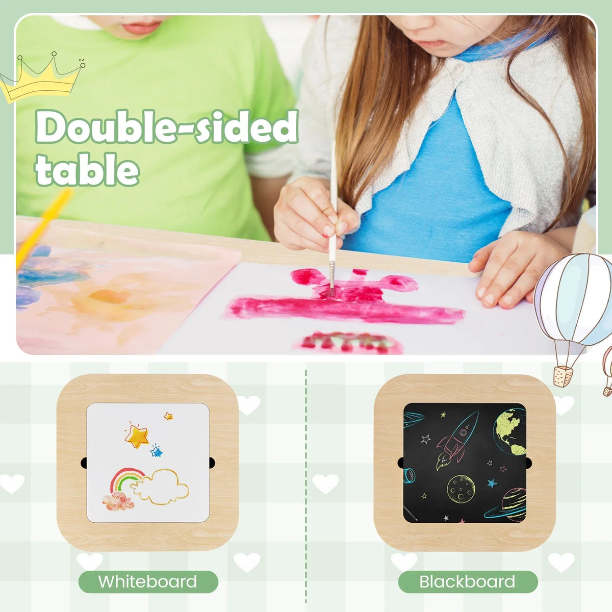 2026 NewOLAKIDS Kids Table and Chair Set, 3 in 1 Wooden Activity Table with Removable Tabletop, Blackboard and Whiteboard for Toddlers Arts Crafts Drawing Reading Playing, Playroom Nursery (Natural)
