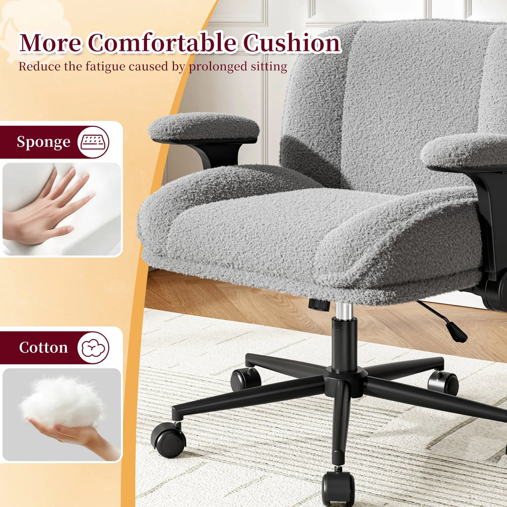 2026 NewRomorgniz Criss Cross Chair with Adjustable Arms & Lumbar Support Office Chair with Reclining Back, Thick Cushion & Wheels for Office, Gaming, Reading, Vanity, Off-White