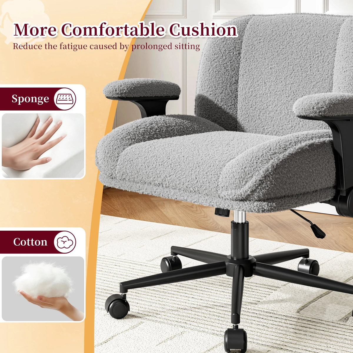 2026 NewRomorgniz Criss Cross Chair with Adjustable Arms & Lumbar Support Office Chair with Reclining Back, Thick Cushion & Wheels for Office, Gaming, Reading, Vanity, Off-White