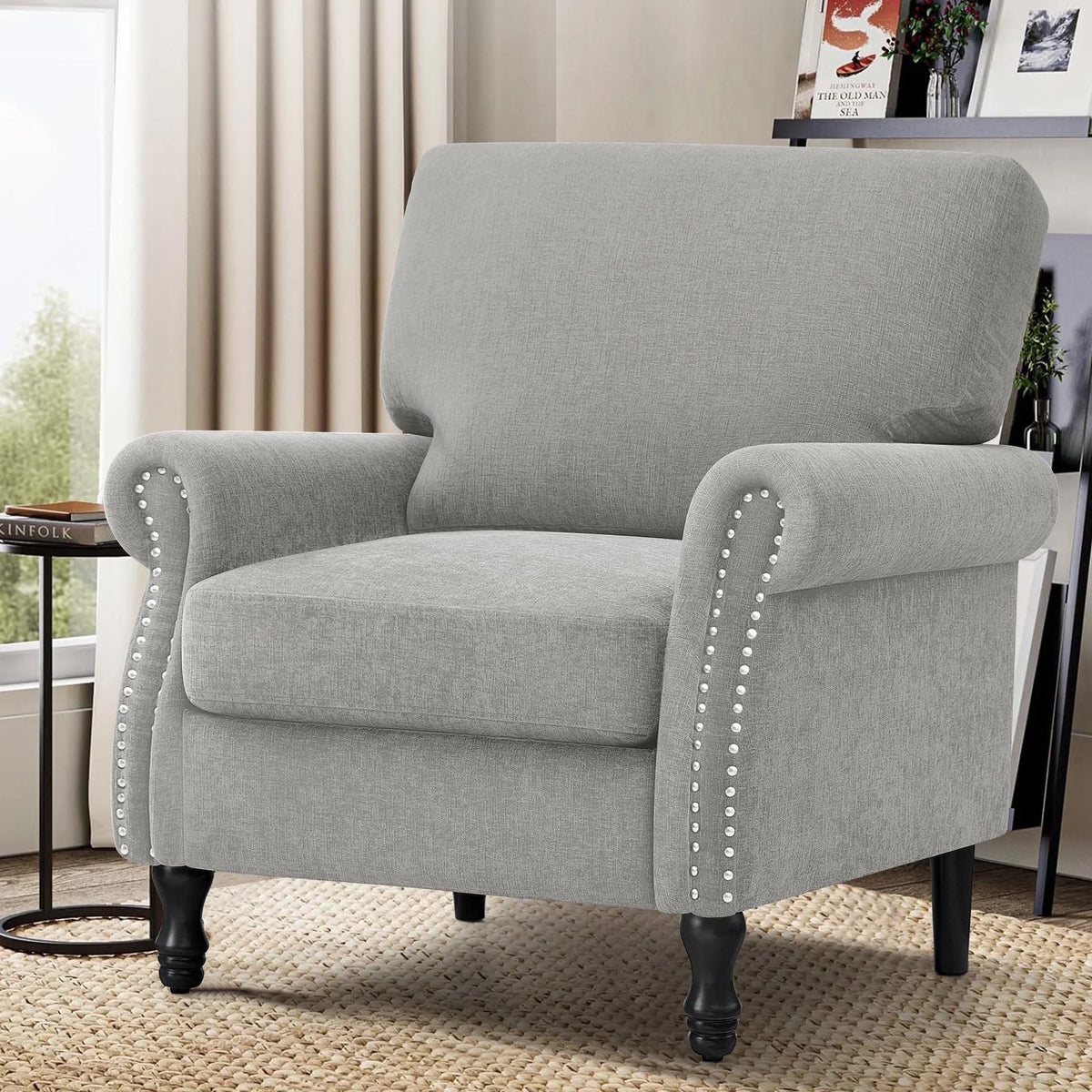 2026 NewCOOLHUT Modern Accent Chair Armchair, Linen Fabric Upholstered Comfy Single Sofa with Solid Wood Frame for Living Room, Gray