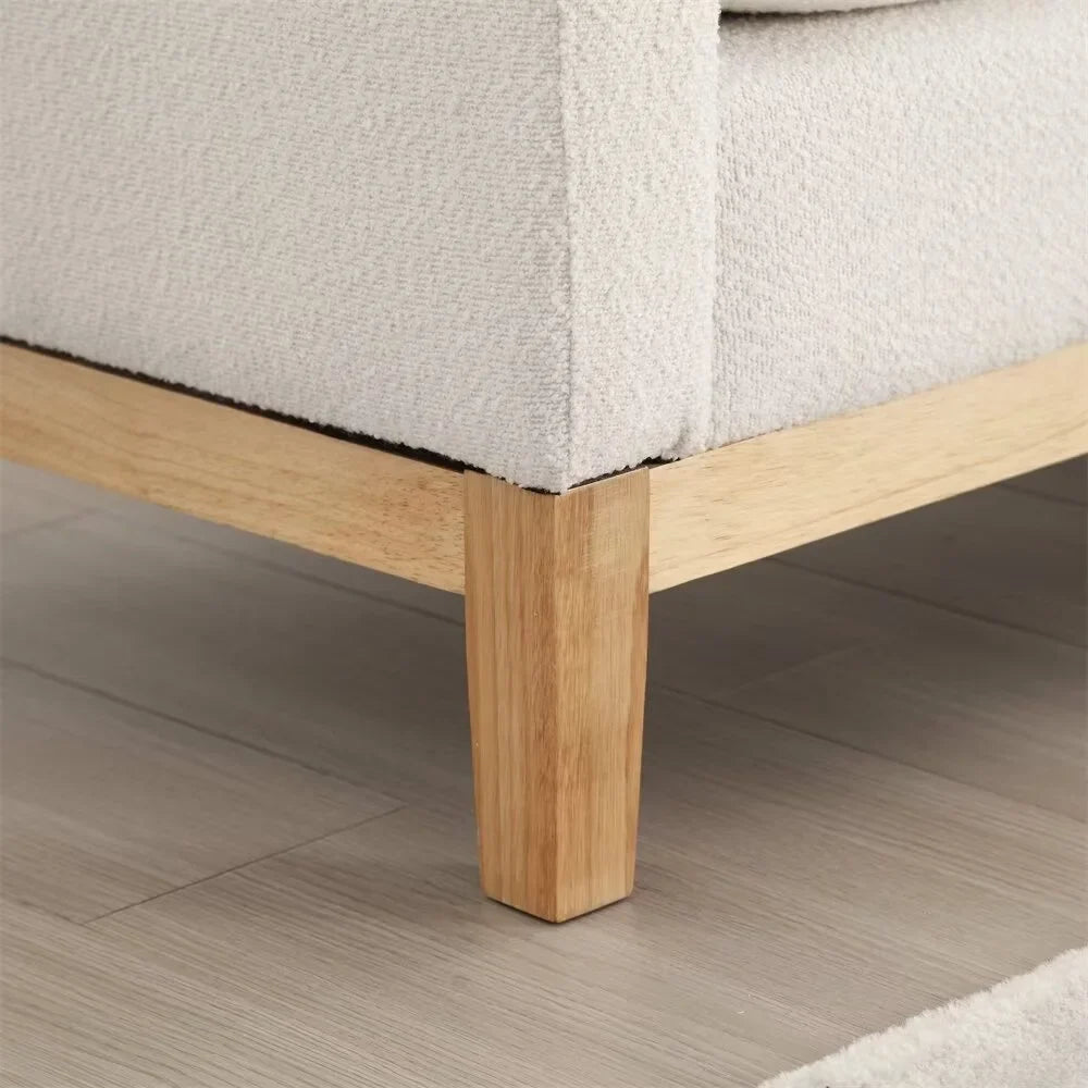 2026 NewEnd of Bed Bench, 53.5" Boucle Fabric Upholstered Entryway Bench with Wood Legs & Bolster Pillows, Rolled Arm Cushioned Ottoman Foot Rest Long Stool Window Extra Seating for Bedroom, Ivory
